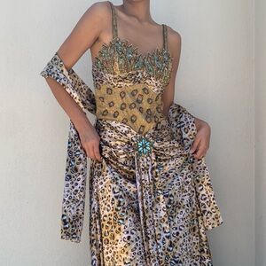 Aspeed USA Leopard Print Turquoise Accent Beaded A Line Gown